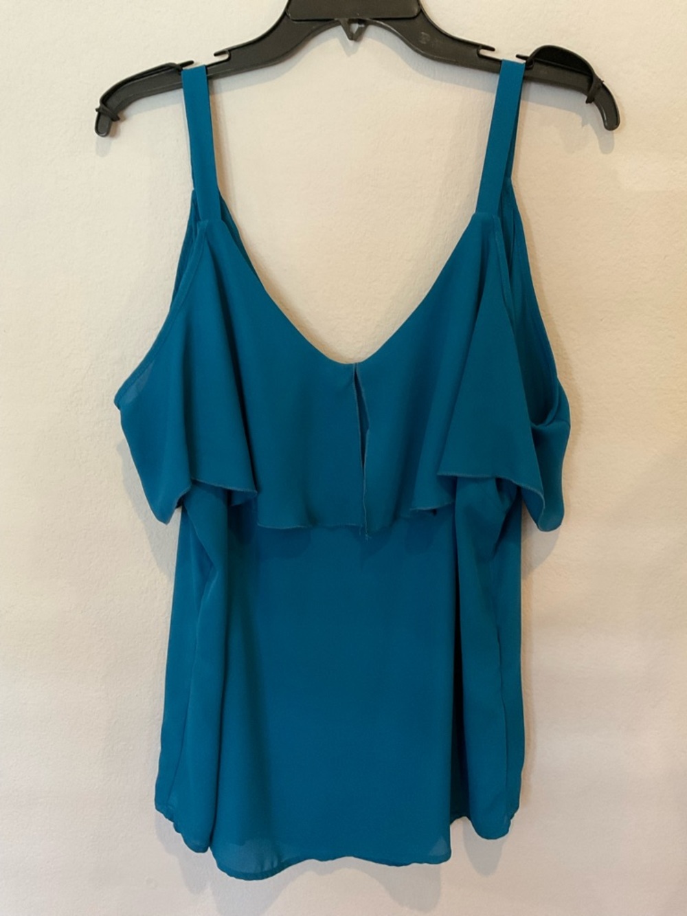 New York & Company Teal Cold-Shoulder Ruffle Camisole, XL Tall